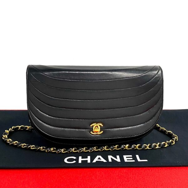 240719pgb45 7 1 Chanel Coco Mark Half Moon Lambskin Chain Shoulder Bag Black