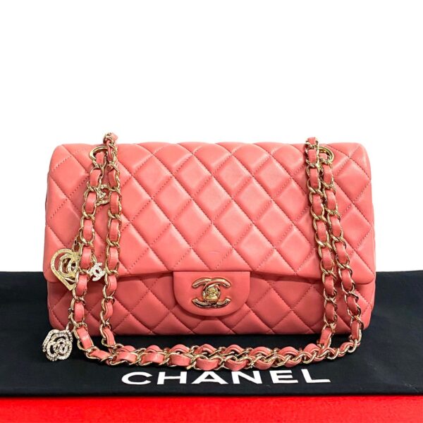 240719pgb57 9 1 Chanel Valentine Matelasse 24cm Camellia Lambskin Chain Shoulder Bag Pink