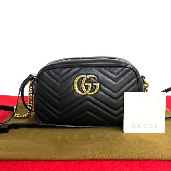 240801jpc257 7 1 Gucci GG Marmont Quilted Chain Shoulder Bag Mini Pochette Black