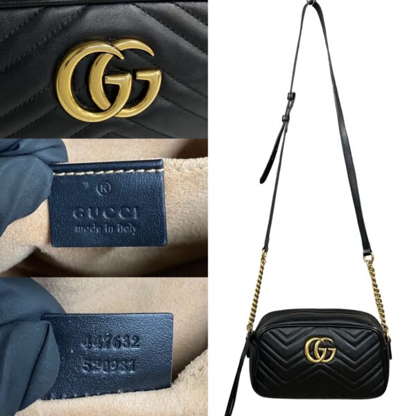 240801jpc257 7 4 Gucci GG Marmont Quilted Chain Shoulder Bag Mini Pochette Black