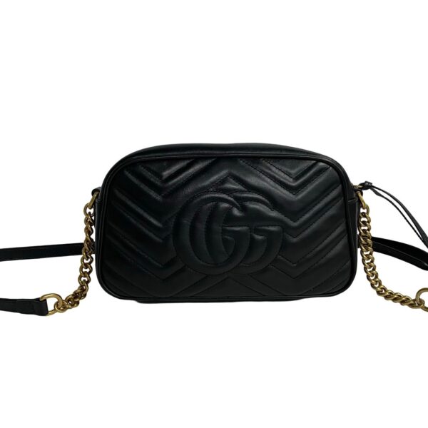 240801jpc257 7 5 Gucci GG Marmont Quilted Chain Shoulder Bag Mini Pochette Black