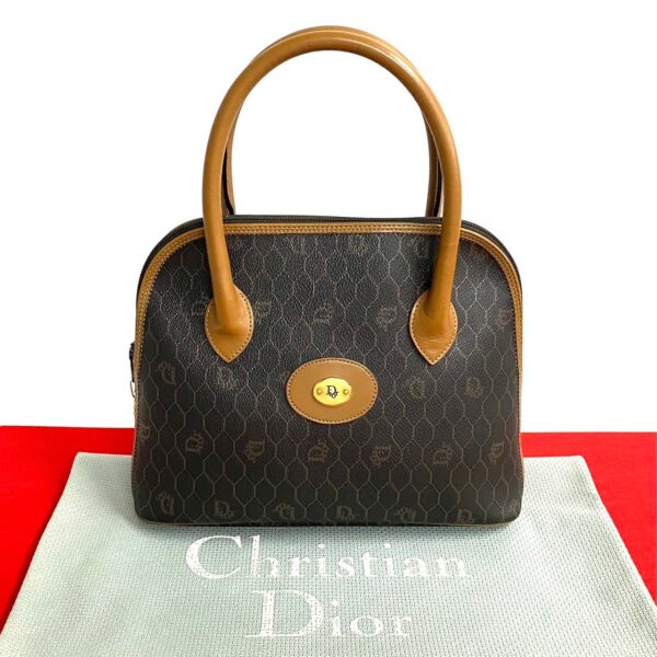 240801jpc311 2 1 Christian Dior Honeycomb Pattern Leather Mini Tote Bag Brown