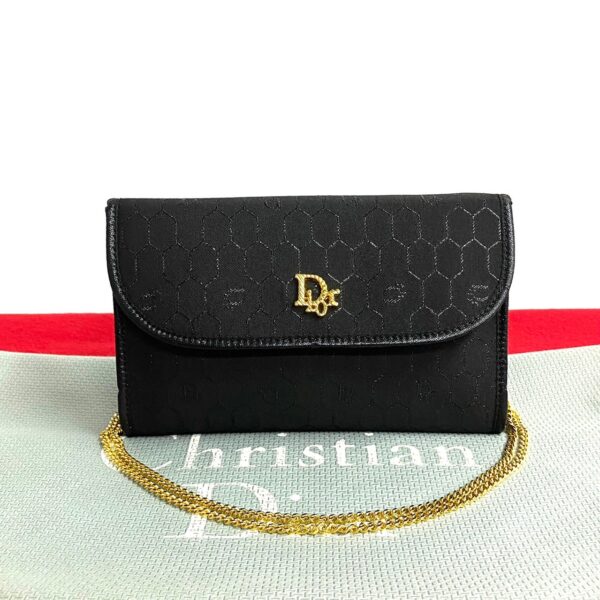 240801jpc97 2 1 Christian Dior Honeycomb Pattern Nylon Leather Chain Mini Shoulder Bag Black