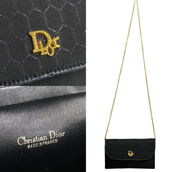 240801jpc97 2 4 Christian Dior Honeycomb Pattern Nylon Leather Chain Mini Shoulder Bag Black