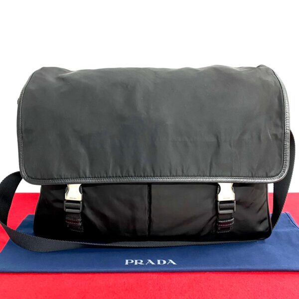 240806mnc141510 1 Prada Triangle Fittings Nylon Leather Shoulder Bag Black