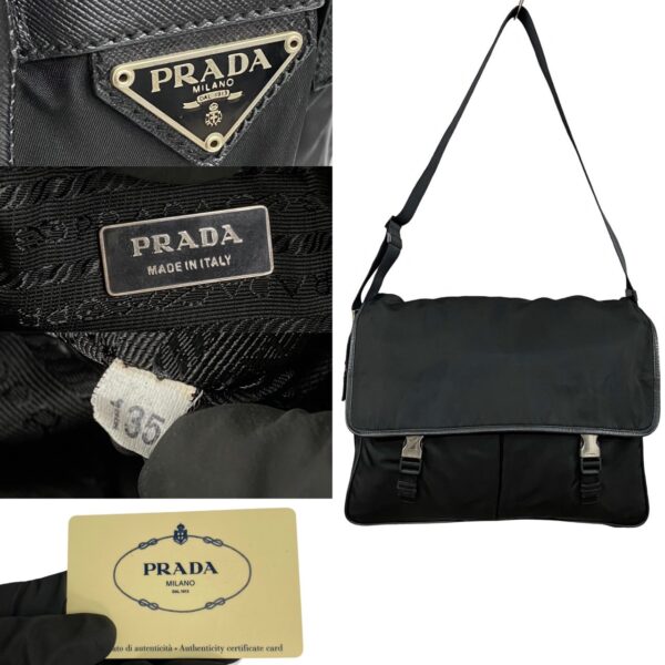 240806mnc141510 4 Prada Triangle Fittings Nylon Leather Shoulder Bag Black