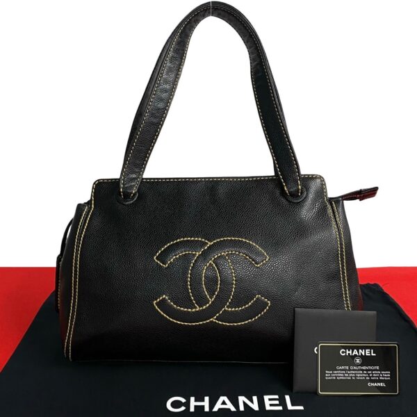 240808pgc116 1 1 Chanel Caviar Skin Wild Stitch Leather Shoulder Handbag Black