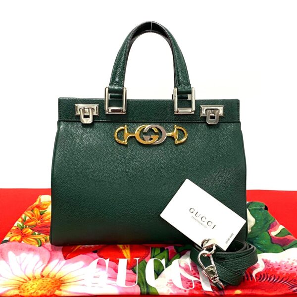 240808pgc17 6 1 Gucci Zumi Small Top Handle GG Leather 2way Handbag Shoulder Bag Green