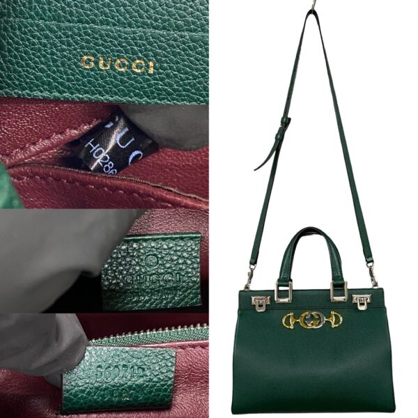 240808pgc17 6 4 Gucci Zumi Small Top Handle GG Leather 2way Handbag Shoulder Bag Green