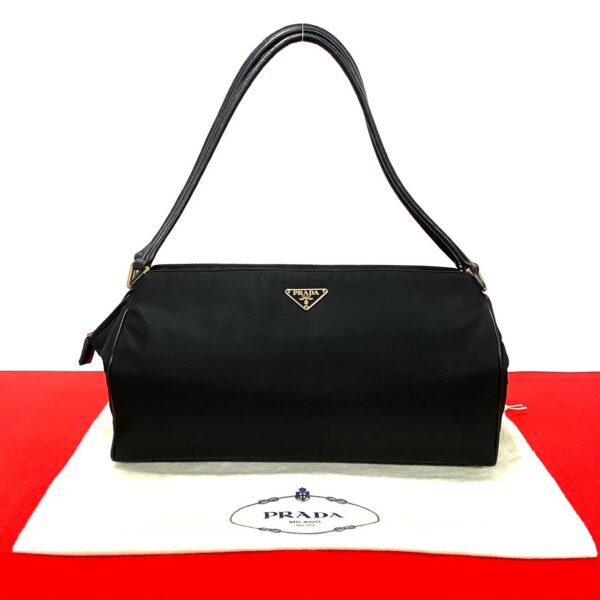 240815mnc268 2 1 Prada Triangle Fittings Nylon Leather Mini Tote Bag Black