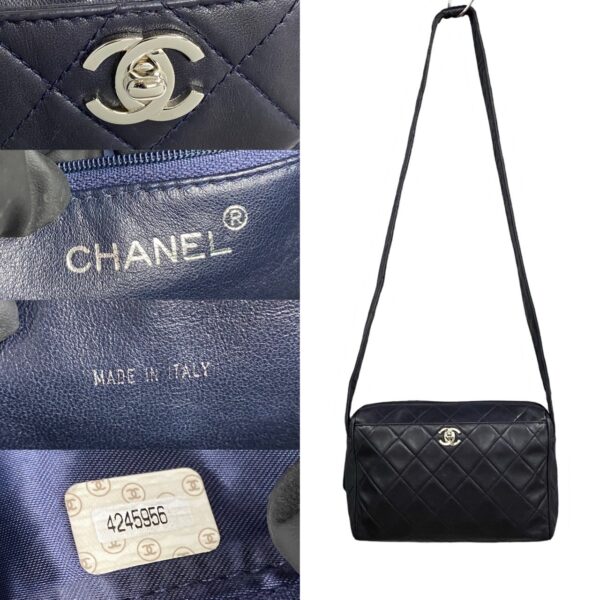 240817kmc710 1 4 Chanel Matelasse Coco Mark Lambskin Shoulder Pochette Navy