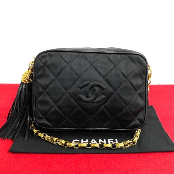 240817kmc714 5 1 Chanel Matelasse Coco Mark Nylon Lambskin Tassel Chain Shoulder Bag Black