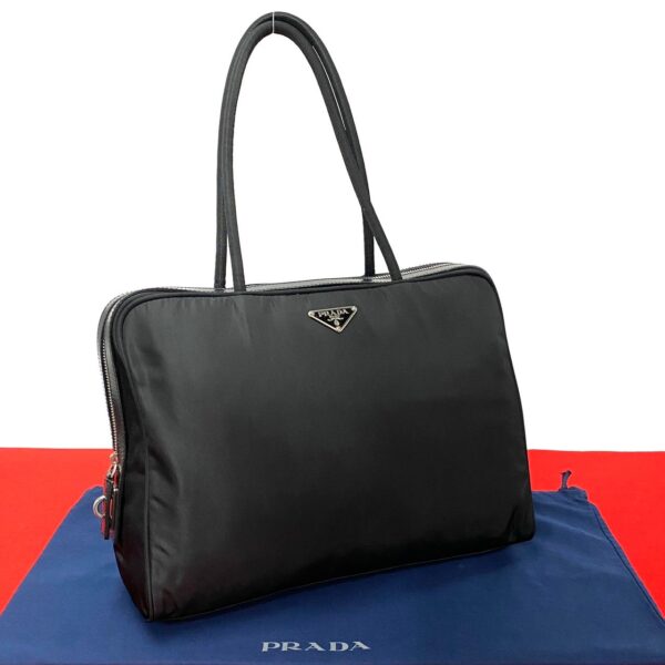 240819jpc526 3 1 Prada Triangle Fittings Nylon Leather Mini Tote Bag Black