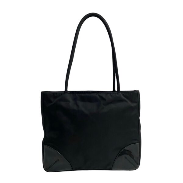 240819jpc69 10 5 Prada Triangle Fittings Nylon Patent Leather Tote Bag Black