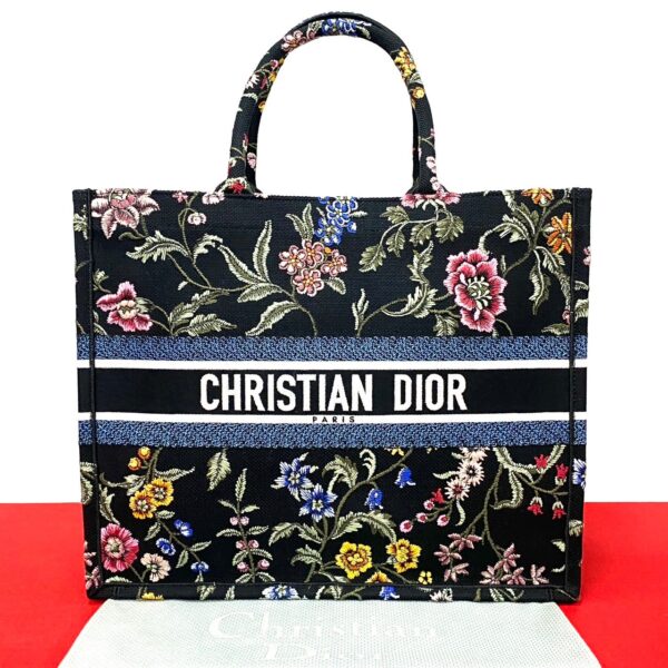 240819rvc 6410 1 Christian Dior Book Tote Floral Pattern Canvas Large Tote Bag Black