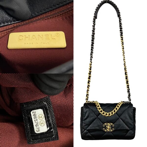 240819rvc 908 4 Chanel 19 Coco Mark Matelasse Lambskin Chain Shoulder Bag Black