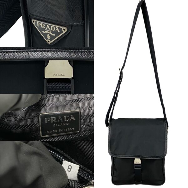 240822pgc134 9 4 Prada Triangle Tessuto Nylon Saffiano Leather Shoulder Bag Black