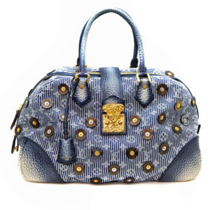 2899 1 Louis Vuitton Polka Dots Panama Bowlie Bag Denim Canvas Navy