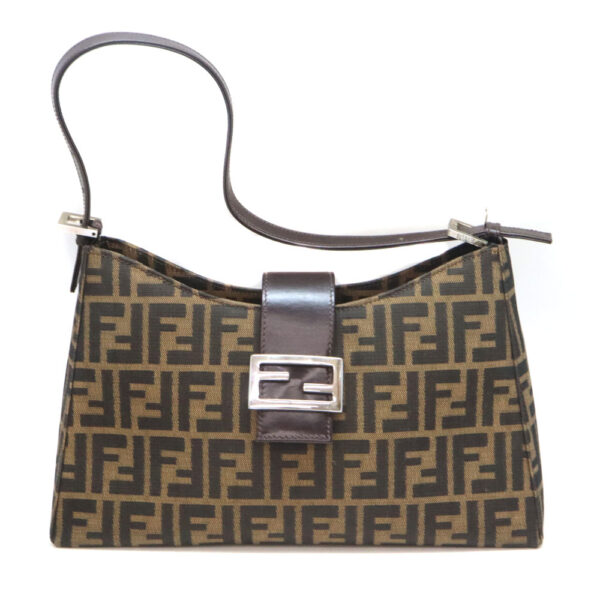 327 1 Fendi Shoulder Bag Canvas Leather Brown