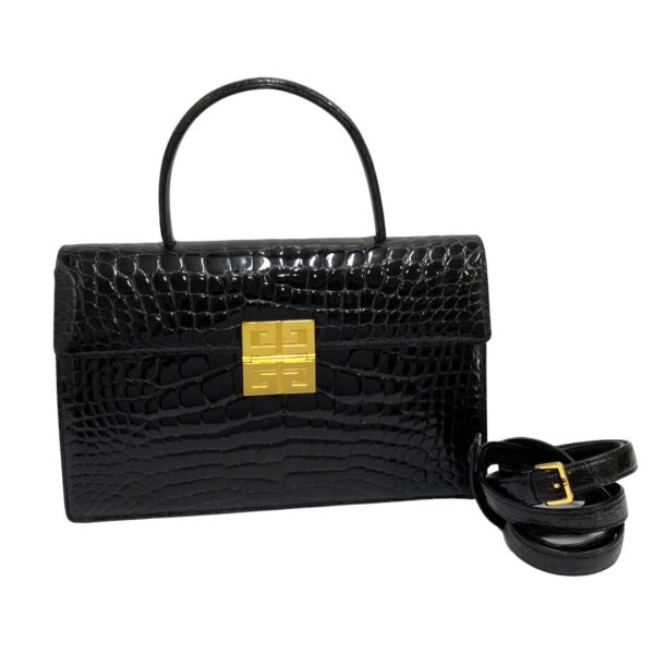 371b233189528 1 Givenchy Croco Leather 2way Handbag Shoulder Bag Black