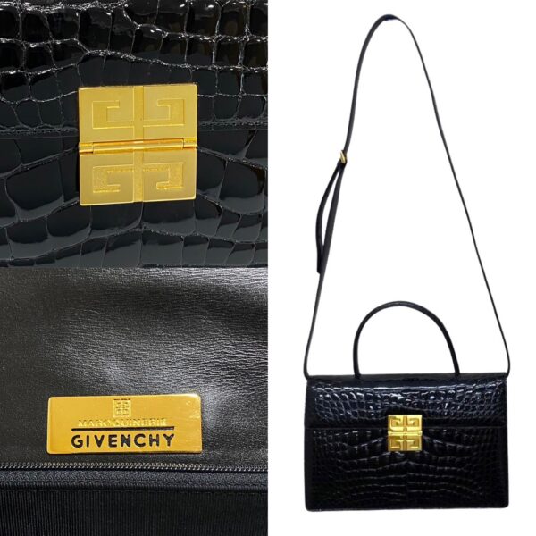 371b233189528 4 Givenchy Croco Leather 2way Handbag Shoulder Bag Black