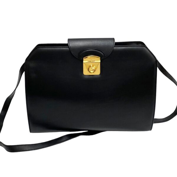 377c233573789 1 Salvatore Ferragamo Pumps Leather 2way Clutch Shoulder Bag Black