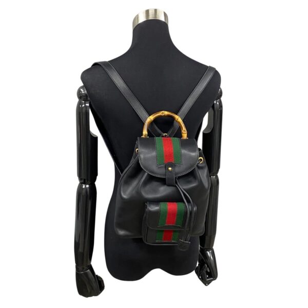 445j369150 2 Gucci Sherry Line Bamboo Drawstring Leather Rucksack Backpack Black