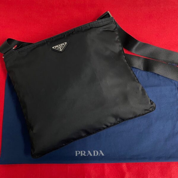 448j240734324 1 Prada Triangle Fittings Nylon Leather Shoulder Bag Black