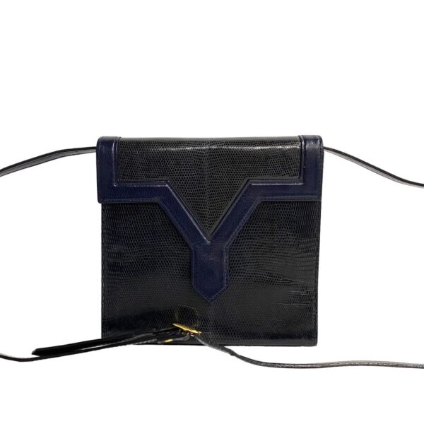 452k569550 1 Yves Saint Laurent YSL Lizard Pochette Sacoche Navy Blue