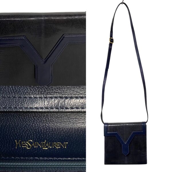 452k569550 3 Yves Saint Laurent YSL Lizard Pochette Sacoche Navy Blue