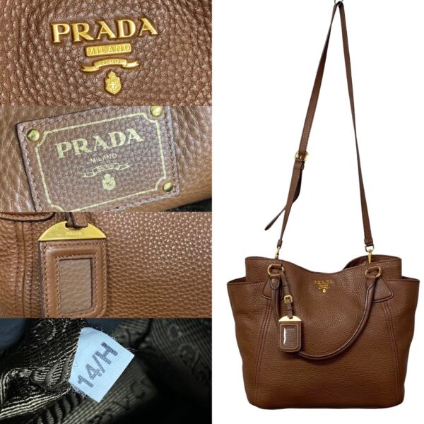 457k774176 5 Prada Fittings Leather 2WAY Mini Tote Bag Brown