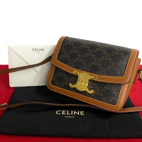 470k1259269 1 Celine Teen Triomphe Leather Mini Shoulder Bag Pochette Brown