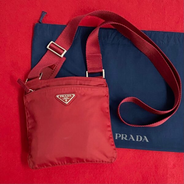 473k241830233 1 Prada Triangle Fittings Nylon Pochette Sacoche Red