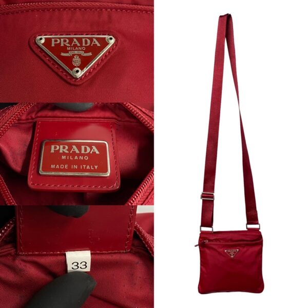 473k241830233 4 Prada Triangle Fittings Nylon Pochette Sacoche Red