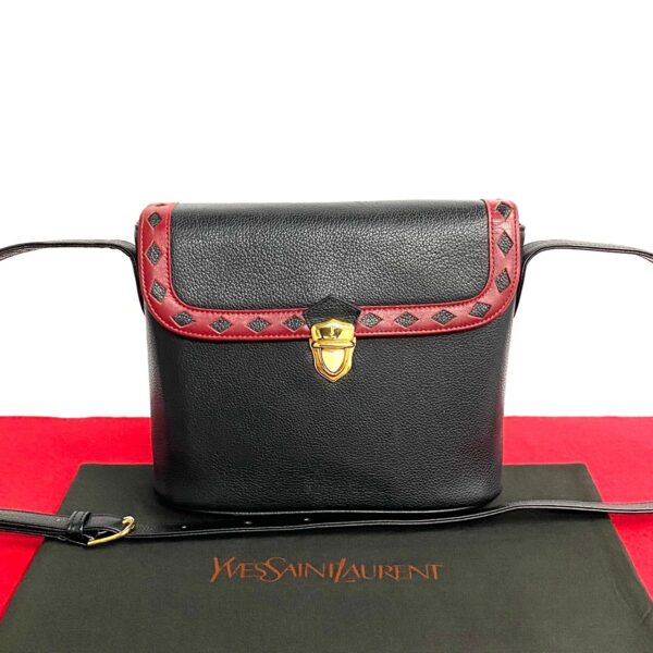 474k241743876 1 Yves Saint Laurent Cutout YSL Leather Mini Shoulder Bag Pochette Black