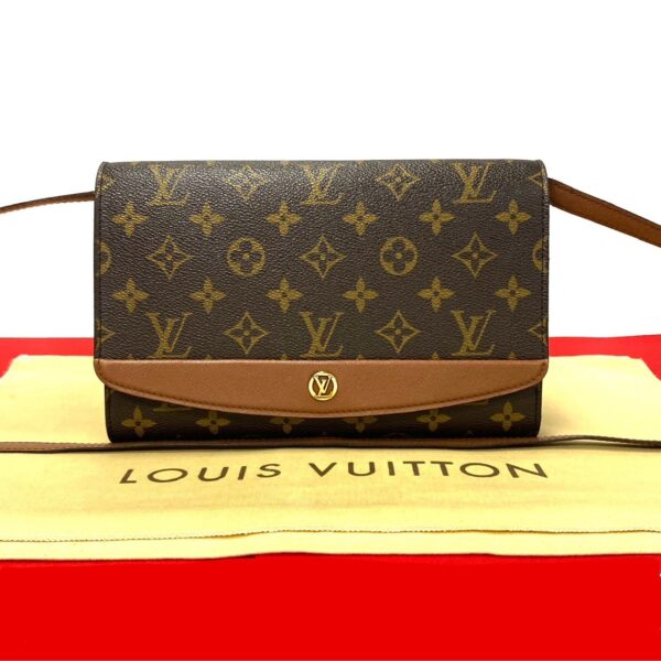 479l242188878 1 Louis Vuitton 2WAY Pochette Clutch Bag Monogram Leather Brown