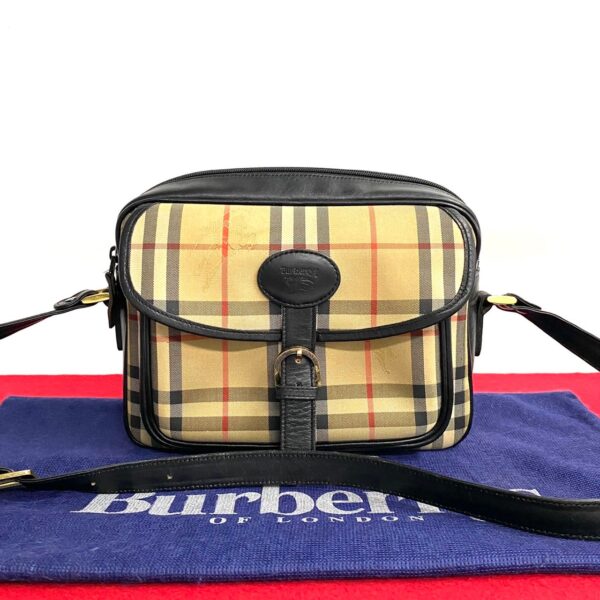 480l242228224 1 Burberry Nova Check Shadow Horse Leather Canvas Shoulder Bag