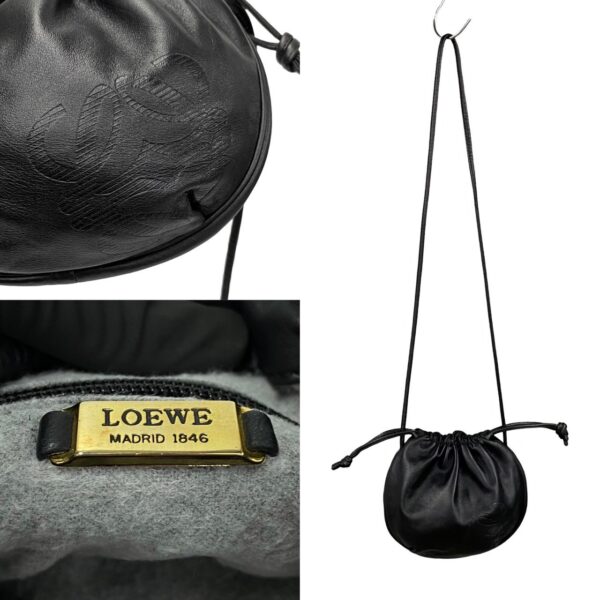 481l1631942 10 Loewe Anagram Nappa Leather Drawstring Mini Shoulder Bag Black