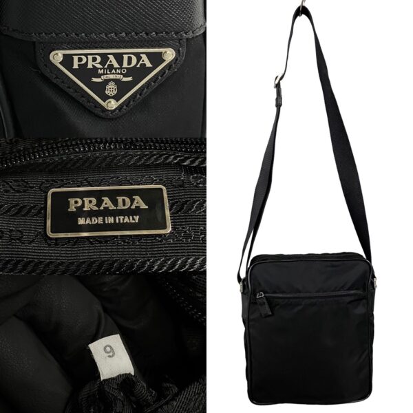 481l1637081 4 Prada Triangle Fittings Nylon Saffiano Leather Shoulder Bag Black