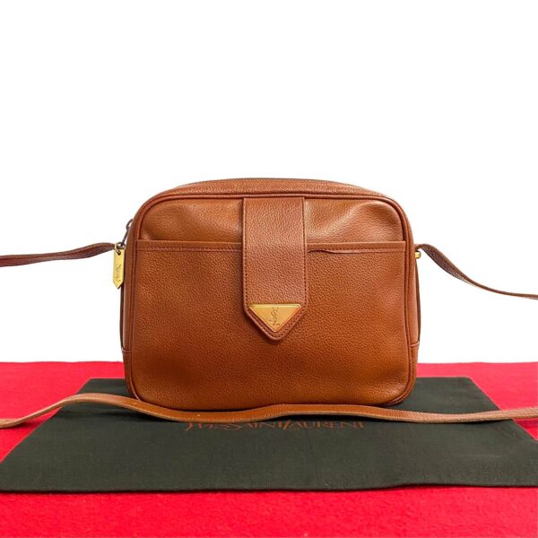 482l242422178 1 Yves Saint Laurent YSL Leather Mini Shoulder Bag Pochette Sacoche Brown