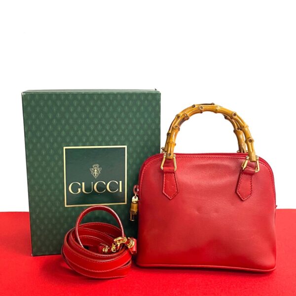 485l242487688 1 Gucci Bamboo Gucci Leather 2way Handbag Mini Shoulder Bag Pochette Red