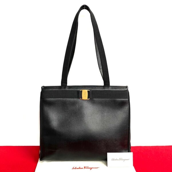 490l242844315 1 Salvatore Ferragamo Vara Leather Tote Bag Handbag Black