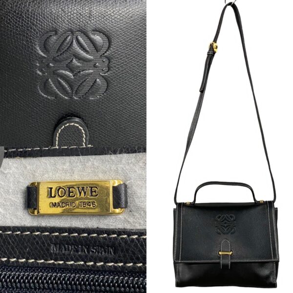 490l242985140 4 Loewe Anagram Fittings Leather 2way Mini Shoulder Handbag Black