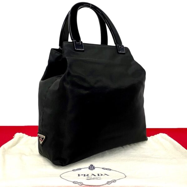 492a242721527 1 Prada Triangle Fittings Nylon Handle Tote Bag Black