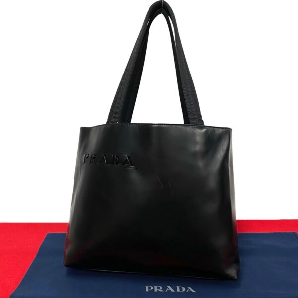 494a2052975 1 Prada Perforated Calf Leather Nylon Mini Tote Bag Black