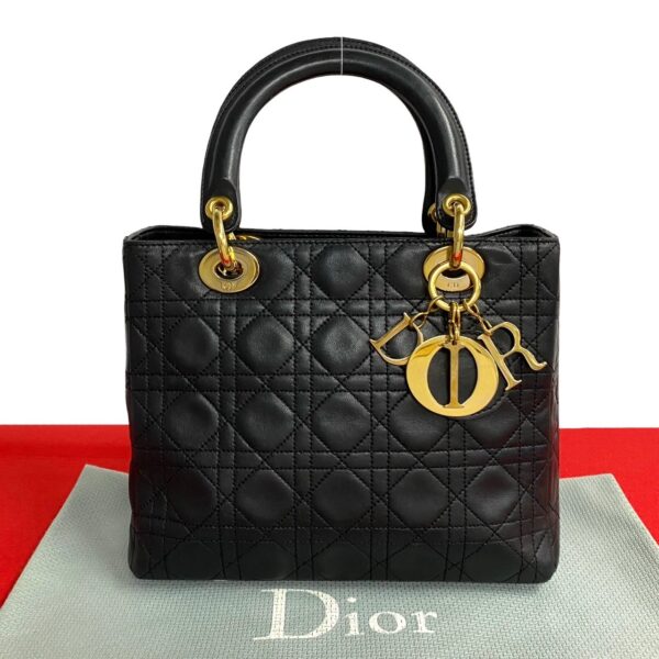 494a2059608 1 Christian Dior Lady Dior Leather Mini Tote Bag Black