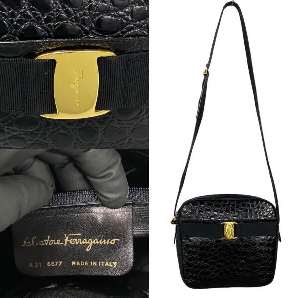 494a243012749 4 Salvatore Ferragamo Vara Leather Mini Shoulder Bag Pochette Black