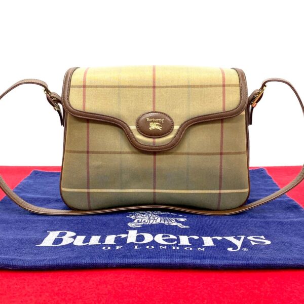 494a243209079 1 Burberry Mega Check Leather Canvas Shoulder Pochette Brown