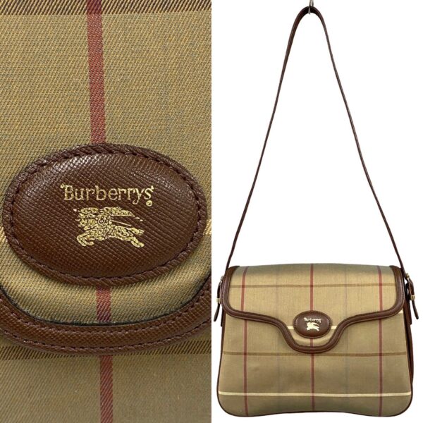 494a243209079 4 Burberry Mega Check Leather Canvas Shoulder Pochette Brown