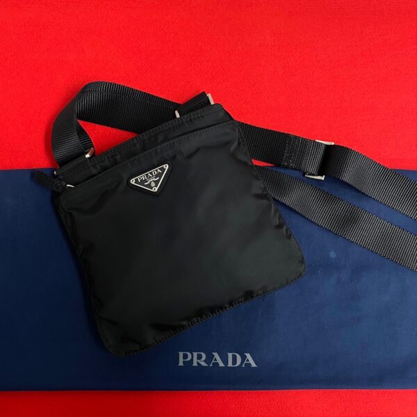 495a243032074 1 Prada Triangle Fittings Nylon Mini Shoulder Bag Pochette Sacoche Black